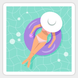 Woman floating on rubber ring with cocktail in her hand Sticker